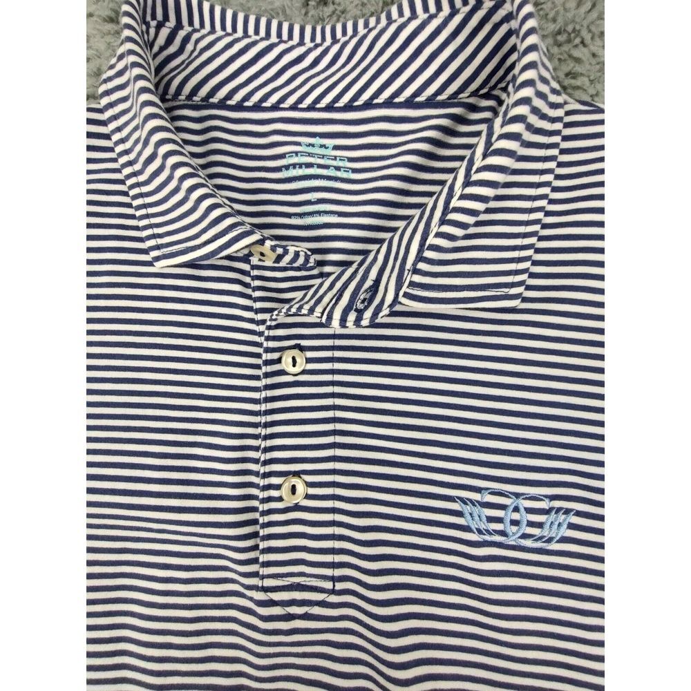 Peter Millar Polo Shirt Men's L Blue Striped Embroidered Logo Golf Tennis Preppy